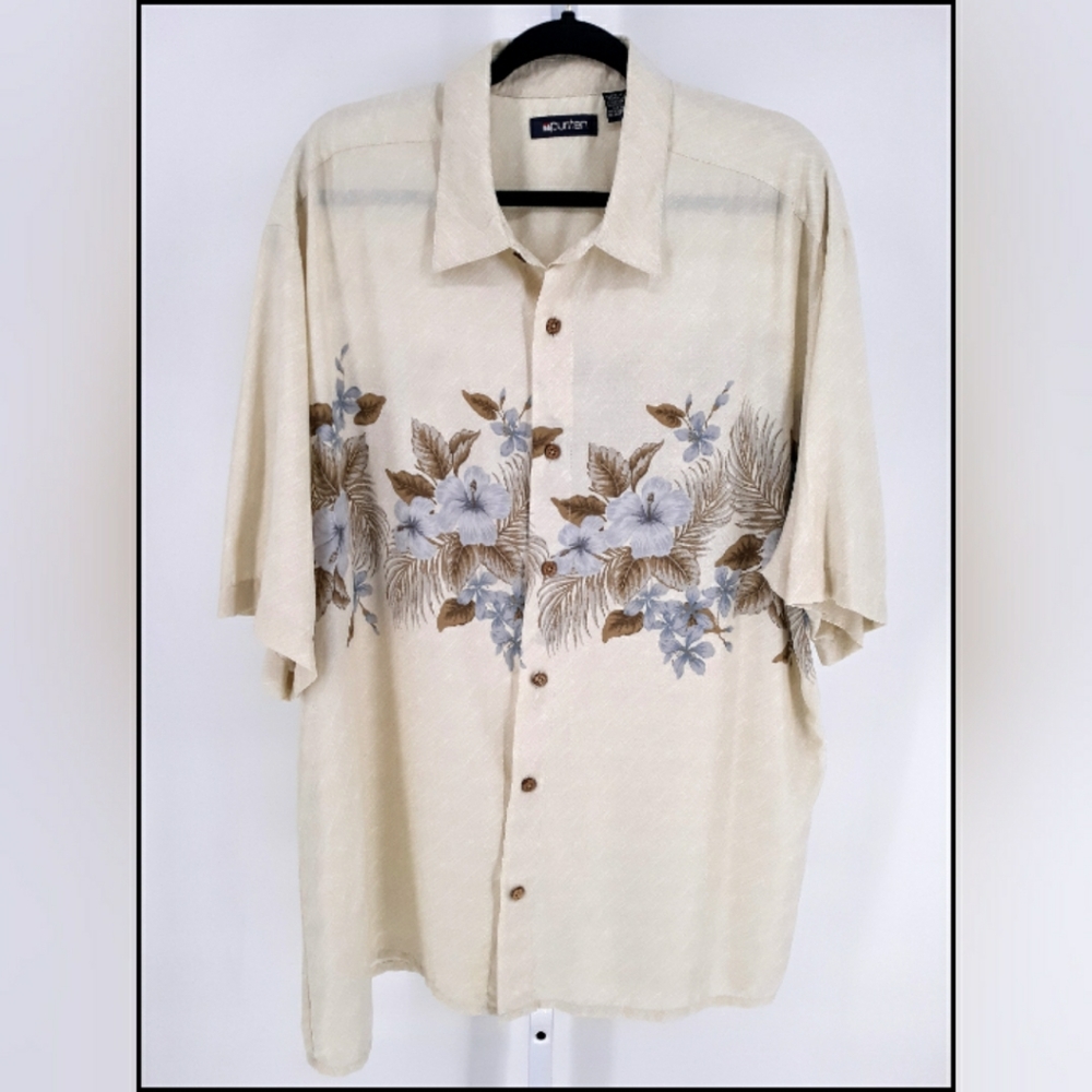 Puritan Hawaiian print button down shirt